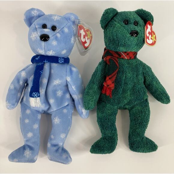 Ty Beanie Babies Bundle (2pcs) Wallace Bear And 1999 Holiday Teddy - Picture 6 of 16